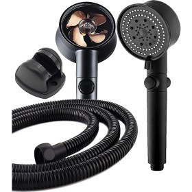 Resim Paketim Var Turbo Pervaneli 5 Fonksiyonlu Duş Başlığı 150 cm Siyah Duş Hortumu ve Mafsal Set 