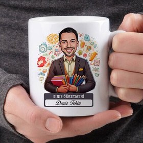 Resim En Başarılı Erkek Sınıf Öğretmeni Karikatürlü Bardak 