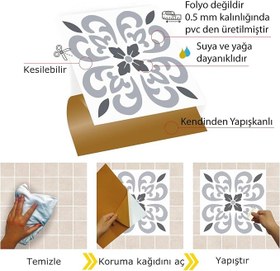 Resim Tink Kendinden Yapışkanlı Geometrik 07 Desenli PVC Karo, Yapışkanlı Fayans Kaplama, Fayans Çıkartması, Zemin Duvar Karosu 30x30 cm (11 Adet / 1 m²) 