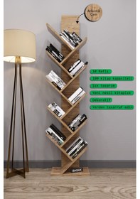 Resim Likya Model, Çam Renk, 10 Raflı Dekoratif Kitaplık Beyaz 