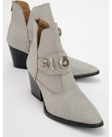 Resim Kenda Gümüş Simli Arkadan Fermuarlı Tokalı Kadın Kalın Topuklu Bot Gümüş 