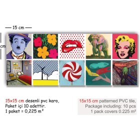 Resim Tink Kendinden Yapışkanlı Popart3 Desenli Pvc Karo 15X15 cm 10'lu Paket 