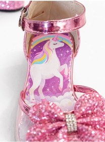 Resim Unicorn Simli Abiye Kız Çocuk Yarım Topuk Ayakkabı Pembe 
