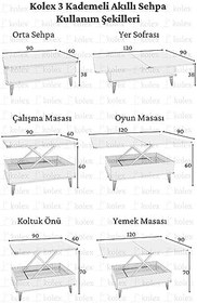 Resim Kolex Desensiz 3 Kademeli Akıllı Sihirli Sehpa (BEYAZ) 