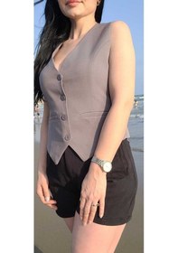 Resim Nevege Butik Nevege Kadin-antrasit Astarli Dokuma Düğmeli Yelek Antrasit 