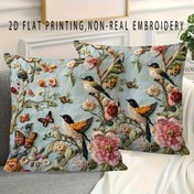 Resim 2 Adet Vintage Tarzı Kuş ve Kelebek Nakışlı Şal Yastık Kılıfı, Gerçek Nakışı Değil 45.72x45.72 cm, Yumuşak Kısa Peluş, Makinede Yıkanabilir Fermuarlı Polyester Yastık Kılıfı, Kanepe, Koltuk, Yatak, Araba, Oturma Odası Dekoru İçin Uygun - İçi Boş 