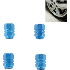 Resim 4 Adet Sa Metal Kaplamalı Altıgen Şekilli Üniversal Lastik Vana Gövdesi Kapağı Mavi 