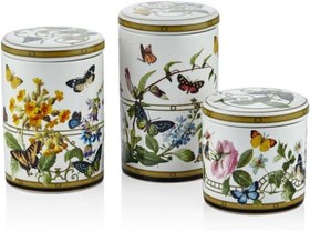 Resim Muse Garden Dekoratif Porselen Kavanoz Seti, Kelebek ve Çiçek Desenli, 3 Parça, 10-16 cm 