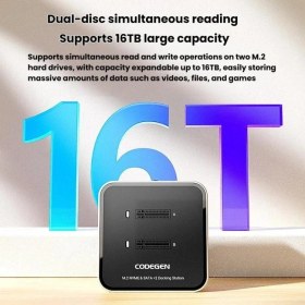 Resim Codegen Çift M.2 Nvme SSD Disk Yuvalı USB 3.1 Type-C Dock Istasyonu CDG-DOC-212 