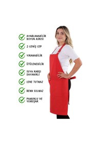 Resim Sevilya Simple Ayar Askılı Mutfak Önlüğü Kırmızı 