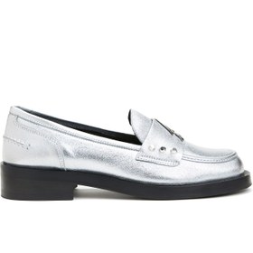 Resim Silver Logo Tokalı Kadın Deri Loafer 