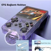 Resim TECHNOMEN 3.5 Inç OTG Çıkışlı Taşınabilir Retro Oyun Konsolu 15000+ Oyunlu El Atari Şeffaf Mor R36S 
