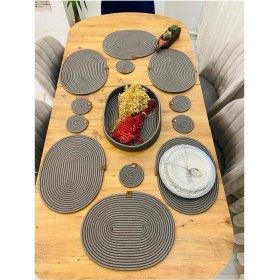 Resim Jütex Home Jüt Hasır Amerikan Servis Oval Supla Bardak Altı ve Sepet 13 Parça 