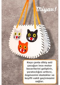 Resim Keçe Dikiş Seti , Kedili Keçe Çanta, Kendin Yap Çocuk Çantası 