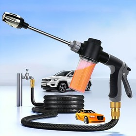 Resim Yüksek Basınçlı Araba Yıkama Püskürtücüsü Köpük Şişesi ile - Motosikletler, Ev & Bahçe Kullanımı için Çok Yönlü Su Tabancası - Verimli Temizlik ve Sulama için Dayanıklı Uzun Çubuk Nozul 