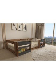 Resim Lullaby Vivian Çırağan-Antrasit Montessori Kitaplıklı - Raflı Çocuk Karyolası 