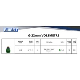 Resim GWEST 22MM Yeşil 24V-450V Voltmetre 