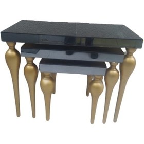 Resim Zigon Sehpa Tombul Torna Model Parlak Gold Kayın Ayak Ayna Kaplı 