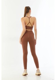 Resim Mtm My The Mall Kahve Mı Emay 3921 Soft Seamless Ripli Tayt Yoga Takımı Kahve 