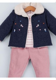 Resim Baby Rose Kız Bebek Örme Kot Ceket Pantolonlu 3 Lü Takım-14925 Çok Renkli 