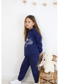 Resim 3 İp Baskılı Kapüşonlu Şardonlu İkili Takım Lacivert 