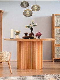 Resim Orion Oval Natural Ahşap Bohem Masa 80x130 Natural Ayak - Natural Üst 