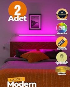 Resim Uzaktan Kumandalı Led Lambader 2 Adet Yatak Üstü, Tv Yanı,Oturma Odası - Rgb Çok Renkli Luciy2 