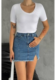 Resim Noa & Noa Kadın Geniş Yaka Fit Crop Body Sade & Güçlü Stil Beyaz 