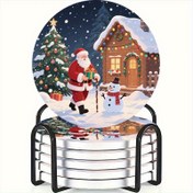 Resim 6 adet Şık Yuvarlak Ahşap Bardaklar Seti - Noel Kar Adamı, Isıya Dayanıklı Kaymaz İçecek Matları, Ev ve Restoran Masa Dekoru için Mükemmel, İdeal Yeni Ev Hediyesi 