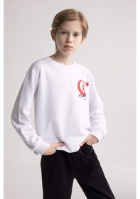 Resim DeFacto Erkek Çocuk Beyaz Bisiklet Yaka Atatürk Baskılı Nakışlı Sweatshirt D8200A824WNWT34 