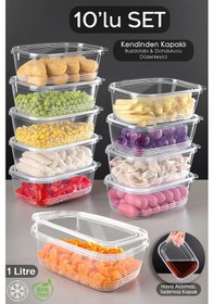Resim 10 Adet Sızdırmaz Kendinden Kapaklı Derin Dondurucuya Uygun Saklama Kabı Hava Almaz Düzenleyici 1lt Şeffaf 