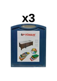 Resim 3'lü Türkay 32.5x26.5x1 Cm Saplı-oluklu Polietilen Kesme Tahtası Kesim Levhası Mavi 1237 