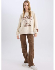 Resim DeFacto Straight Fit Gabardin Kışlık Pantolon Kargo Cepli Normal Bel Düz Paça D3762AX24AUBN549 Kahve 