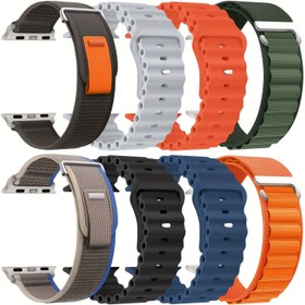 Resim Erkekler & Kadınlar için 8'li iWatch Bantları - Nefes Alabilen Silikon Spor Döngü Kayışları, Yüksek Kalite, Ayarlanabilir Uyum, Seri 3/4/5/6/7/8/SE/9/10, Ultra 2 ile Uyumlu, Trail Loop & Alpine Loop Tasarımları Gri, Beyaz, Turuncu, Yeşil, Siyah ve Daha Canlı Renklerde, Çok Yönlü Akıllı Saat Bantları, Şık Saat Bantları, Dayanıklı Saat Bantları 