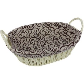 Resim Hasır Rattan Ekmeklik Ekmek Sepeti Oval Kumaşlı Krem 