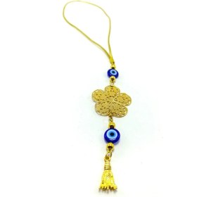 Resim Metal Çiçek Araba Dikiz Ayna Süsü, Cam Mavi Nazar Boncuklu Yeni Araba Hediyesi 