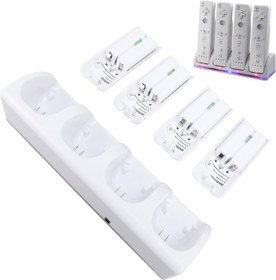 Resim Sxhlseller Wii Uzaktan Kumanda Denetleyicisi Için 4 in 1 şarj Istasyonu, Led Gösterge ışıkları Ile Denetleyici şarj Dock Istasyonu, 2800mah şarj Edilebilir Pil (WHITE) 