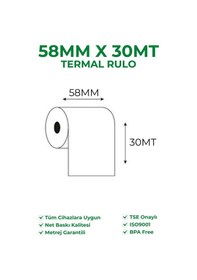 Resim 58x30 Termal Rulo Yazarkasa Pos Rulosu 10 Paket 100 Adet Tse Belgeli Bpa Free 