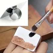 Resim Paslanmaz Çelik Kozmetik Makyaj Paleti, 1 adet Çok Fonksiyonlu DIY Boya Paleti Tepsisi Karıştırma Çubuğu Spatula Seti, Tırnak Sanatı Makyaj Kozmetik Paslanmaz Çelik Boya Karıştırma Paleti Halka Aracı, Tırnak Sanatı Göz Farı Kirpik için 