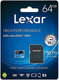 Resim Lexar 64GB 633x MicroSDXC UHS-I U3 100/45 MB/sn Yüksek Performanslı MicroSD Hafıza Kartı 