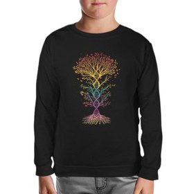 Resim Colorful Tree Shaped Like DNA Siyah Çocuk Sweatshirt 