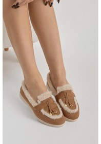 Resim Tonny Black Termo Taban Kürk Detaylı Süet Görünümlü Tokalı Kadın Taba Günlük Loafer Ayakkabı Tbmhh015 Taba 