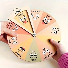 Resim Ahşap Duygu Çarkı - Renk Kodlu Emosyon Tablolu (Mutluluk, Üzüntü, Öfke, Korku, Iğrenme, Şaşkınlık, Onaylamama) Duygusal Yönetim Aracı & Oyun - Ev Ofis Seanslar için Eğitici Masa Süsü - Doğum Günü/Mezuniyet/Tatil Hediyesi Dayanıklı ve Taşınabilir 