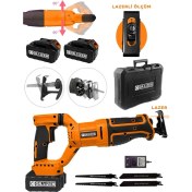 Resim 180 Derece Döner Başlıklı Şarjlı Kömürsüz Çelik Şanzıman Kemik Kesme Tilki Kuyruğu Testere-Turuncu 