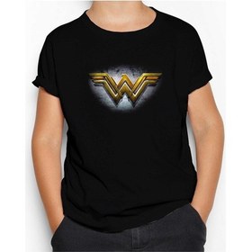 Resim Zepplin Giyim Wonder Woman Gold Logo Siyah Çocuk Tişört Siyah 