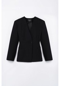Resim Thalure Kadın Siyah Yakasız Blazer 