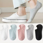 Resim 5'li Paket Kadınlar için Şık Görünmez Ayak Bileği Çorapları - Yumuşak Polyester Karışımı, Dikişsiz Konfor, Tüm Sezonlara Uygun, Çeşitli Nötr Renkler (Beyaz, Açık Mavi, Pembe, Gri, Siyah), Sevimli Çoraplar, Günlük Kullanım, Minimalist Tasarım, Rahat Giyim 
