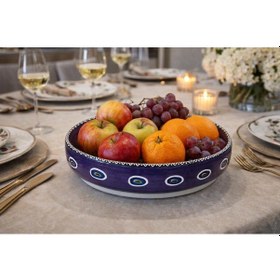 Resim El Yapımı Çini Pizza Tabağı 30 Cm Nazar Motifli Seramik Servis Tabağı Sunum & Sofra Dekoru Çok Renkli 