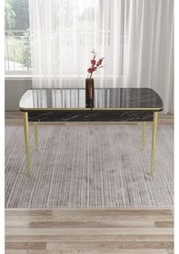 Resim Canisa Edaf Serisi 80x132 Açılabilir Siyah Mermer Desen Mutfak Masa Takımı 6 Antrasit Sandalye Gold Detay Masa Siyah Mermer Sandalye Antrasit Gold Ayak 