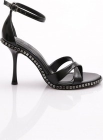 Resim Dgn 2431 Kadin Çapraz Bantli Topuklu Abiye Ayakkabi 2431-2219-R1534 Siyah 